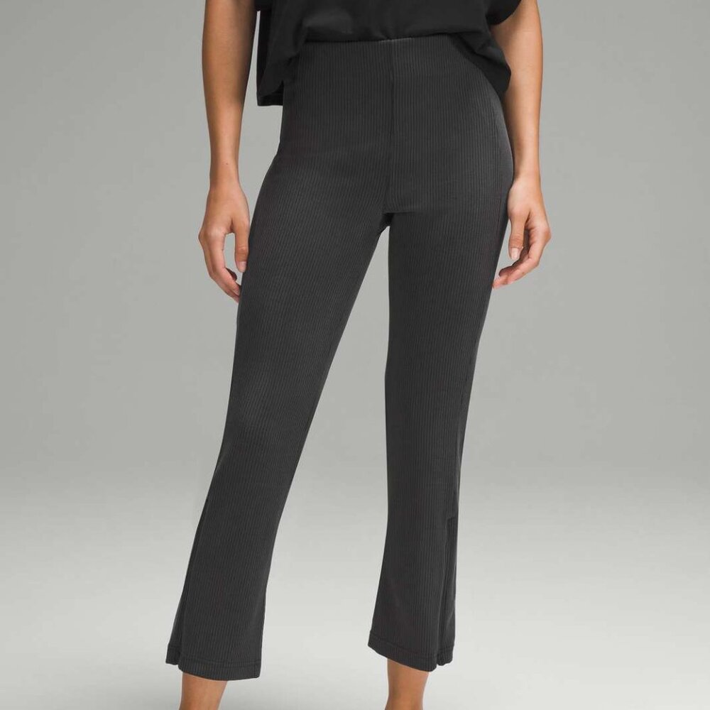 Lululemon Ribbed Softstreme Zip-Leg High-Rise Cropped Pants 25" Black Size 4